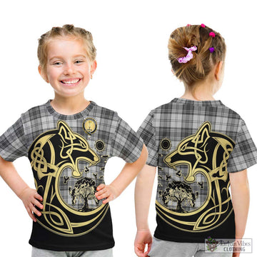Glendinning Tartan Kid T-Shirt with Family Crest Celtic Wolf Style - Tartan Vibes Clothing