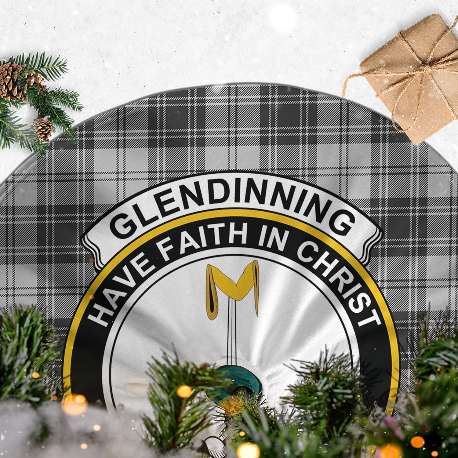 Glendinning Tartan Christmas Tree Skirt with Family Crest - Tartanvibesclothing