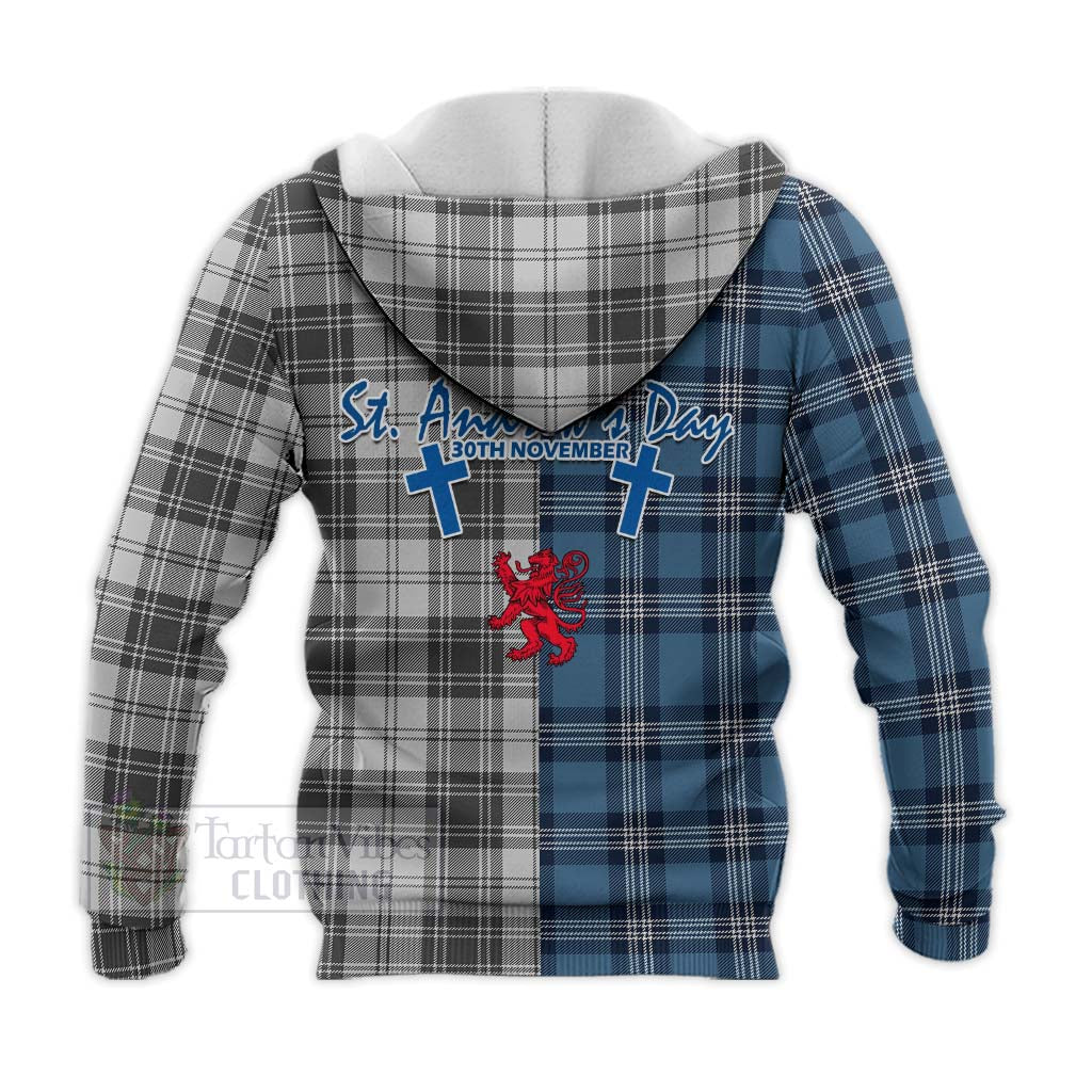 Glendinning Tartan Knitted Hoodie Happy St. Andrew's Day Half Tartan Style - Tartan Vibes Clothing