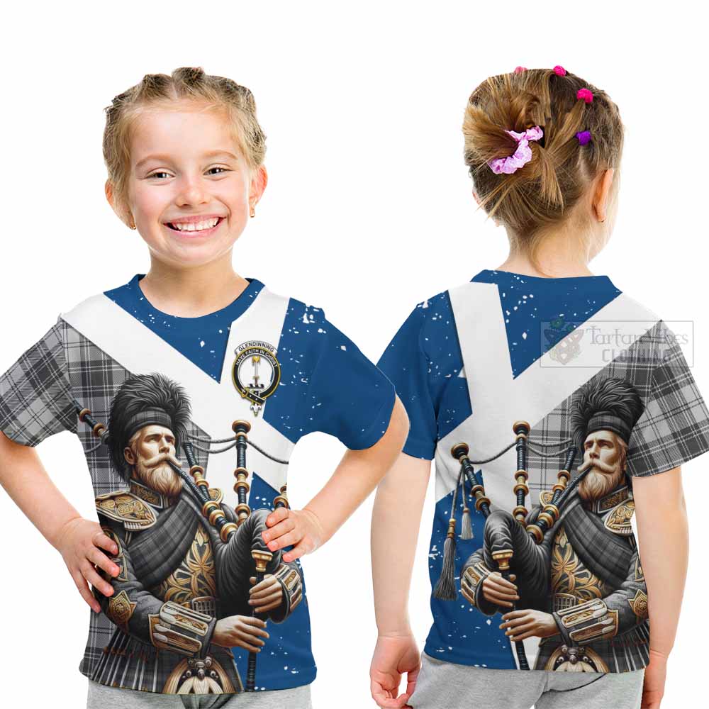 Glendinning Tartan Kid T-Shirt with Family Crest Scottish Bagpiper Vibes - Tartan Vibes Clothing