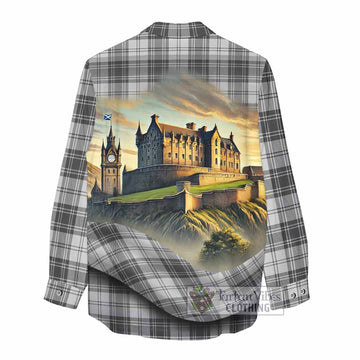 Glendinning Tartan Family Crest Women's Casual Shirt with Scottish Ancient Castle Style - Tartan Vibes Clothing
