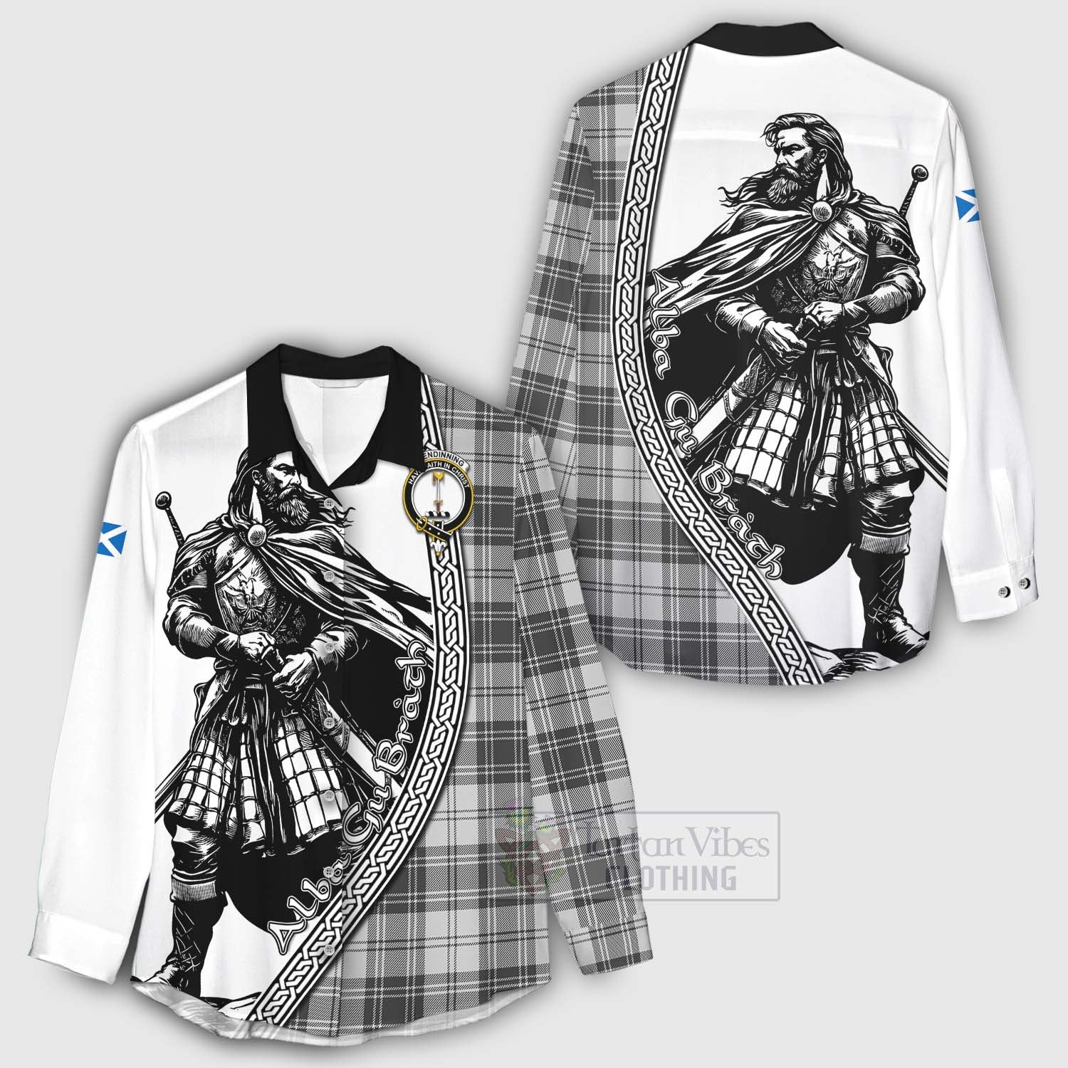 Glendinning Tartan Clan Crest Women's Casual Shirt with Highlander Warrior Celtic Style - Tartan Vibes Clothing