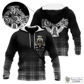 Glendinning Tartan Knitted Hoodie Featuring Alba Gu Brath Family Crest Celtic Inspired