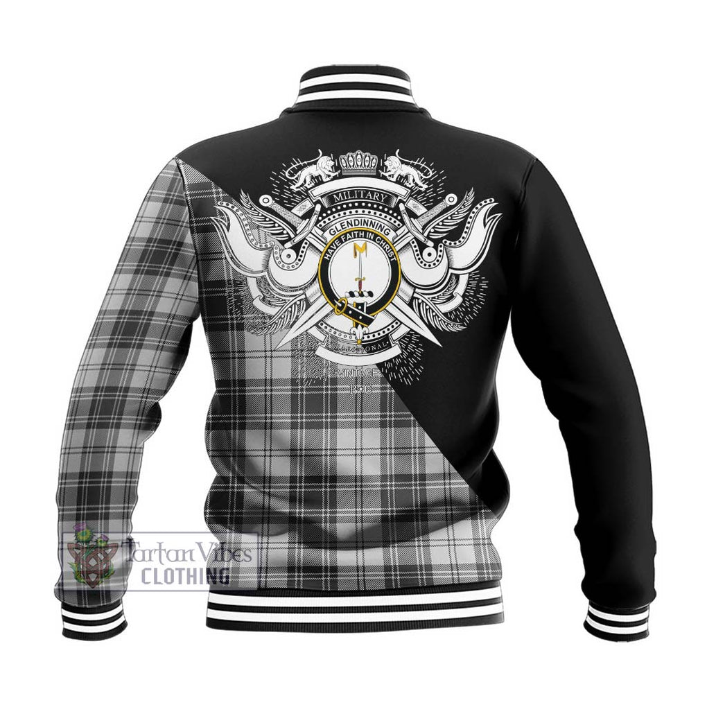 Glendinning Tartan Baseball Jacket with Family Crest and Military Logo Style - Tartan Vibes Clothing