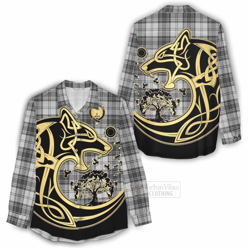 Glendinning Tartan Women's Casual Shirt with Family Crest Celtic Wolf Style - Tartan Vibes Clothing