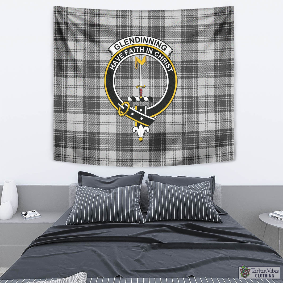 Glendinning Tartan Tapestry Wall Hanging and Home Decor for Room with Family Crest - Tartan Vibes Clothing