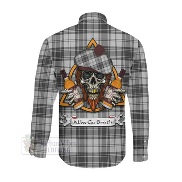 Glendinning Tartan Long Sleeve Button Shirt with Family Crest and Bearded Skull Holding Bottles of Whiskey Men's Shirt - Tartan Vibes Clothing