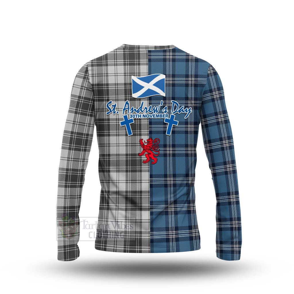 Glendinning Tartan Long Sleeve T-Shirt Happy St. Andrew's Day Half Tartan Style - Tartan Vibes Clothing