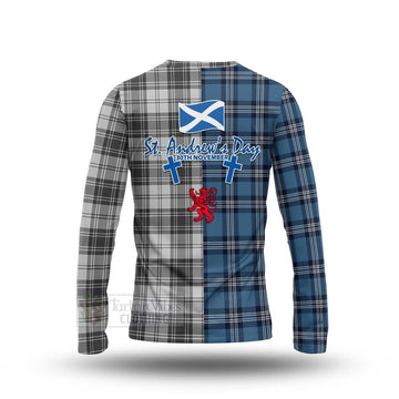 Glendinning Tartan Long Sleeve T-Shirt Happy St. Andrew's Day Half Tartan Style - Tartan Vibes Clothing