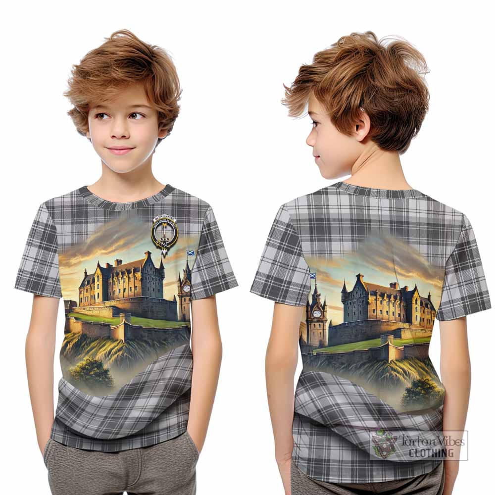 Glendinning Tartan Family Crest Kid T-Shirt with Scottish Ancient Castle Style - Tartan Vibes Clothing