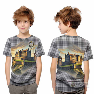 Glendinning Tartan Family Crest Kid T-Shirt with Scottish Ancient Castle Style - Tartan Vibes Clothing
