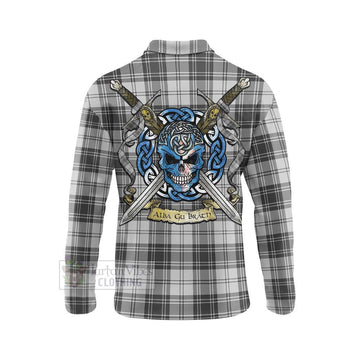 Glendinning Tartan Long Sleeve Polo Shirt with Family Crest Celtic Skull Style - Tartan Vibes Clothing