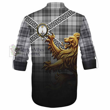 Glendinning Crest Tartan Ghillie Kilt Shirt with Golden Lion Emblem Celtic Style - Tartan Vibes Clothing