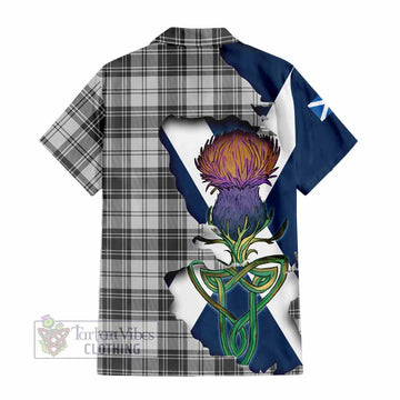 Tartan Vibes Clothing Glendinning Tartan Family Crest Short Sleeve Button Shirt Scottish Thistle Celtic Inspired