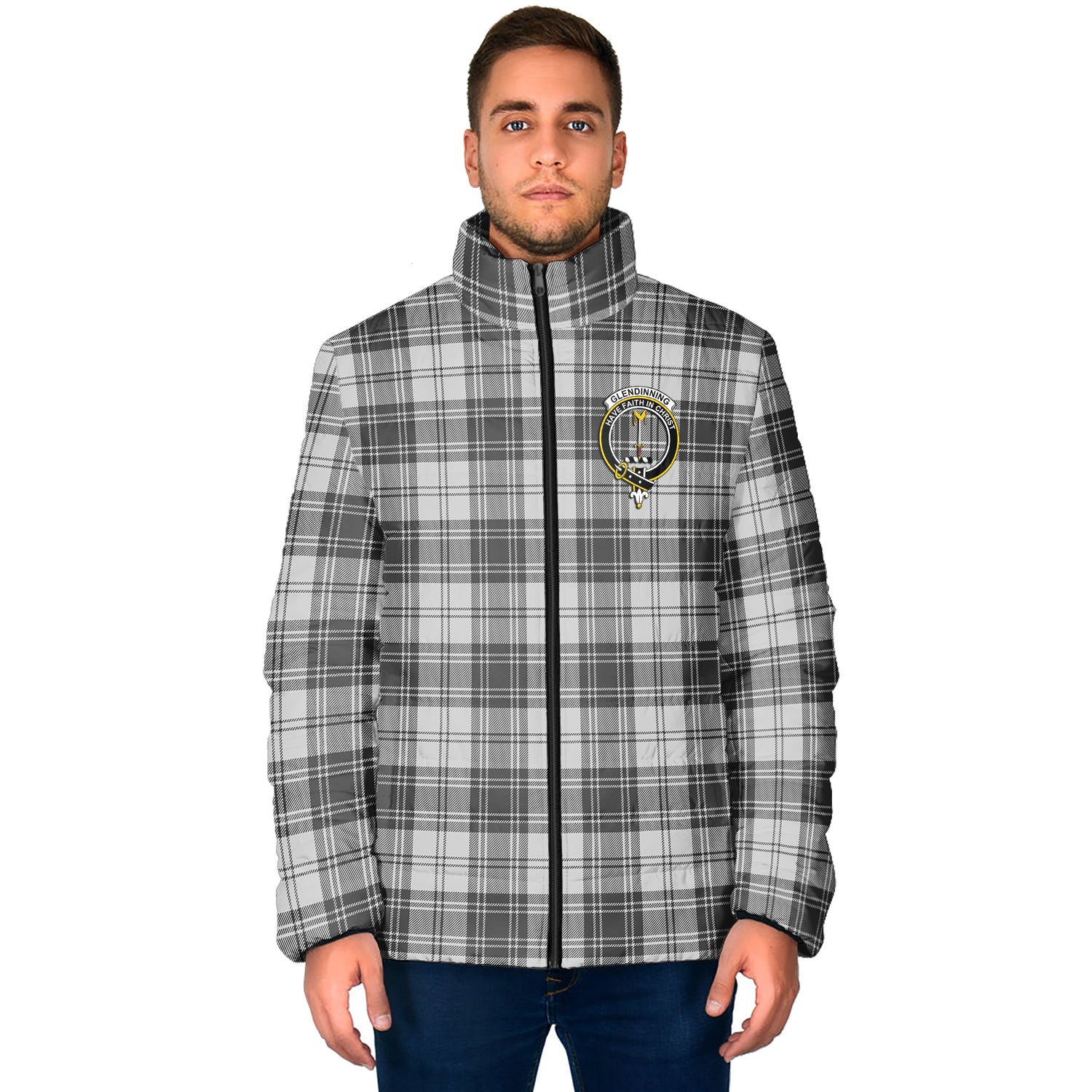 Glendinning Tartan Padded Jacket with Family Crest - Tartan Vibes Clothing