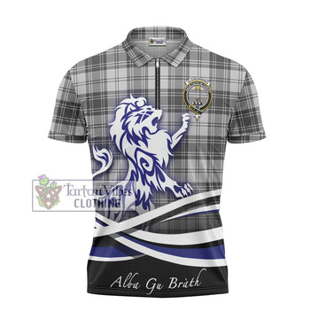 Glendinning Tartan Zipper Polo Shirt with Alba Gu Brath Regal Lion Emblem - Tartan Vibes Clothing