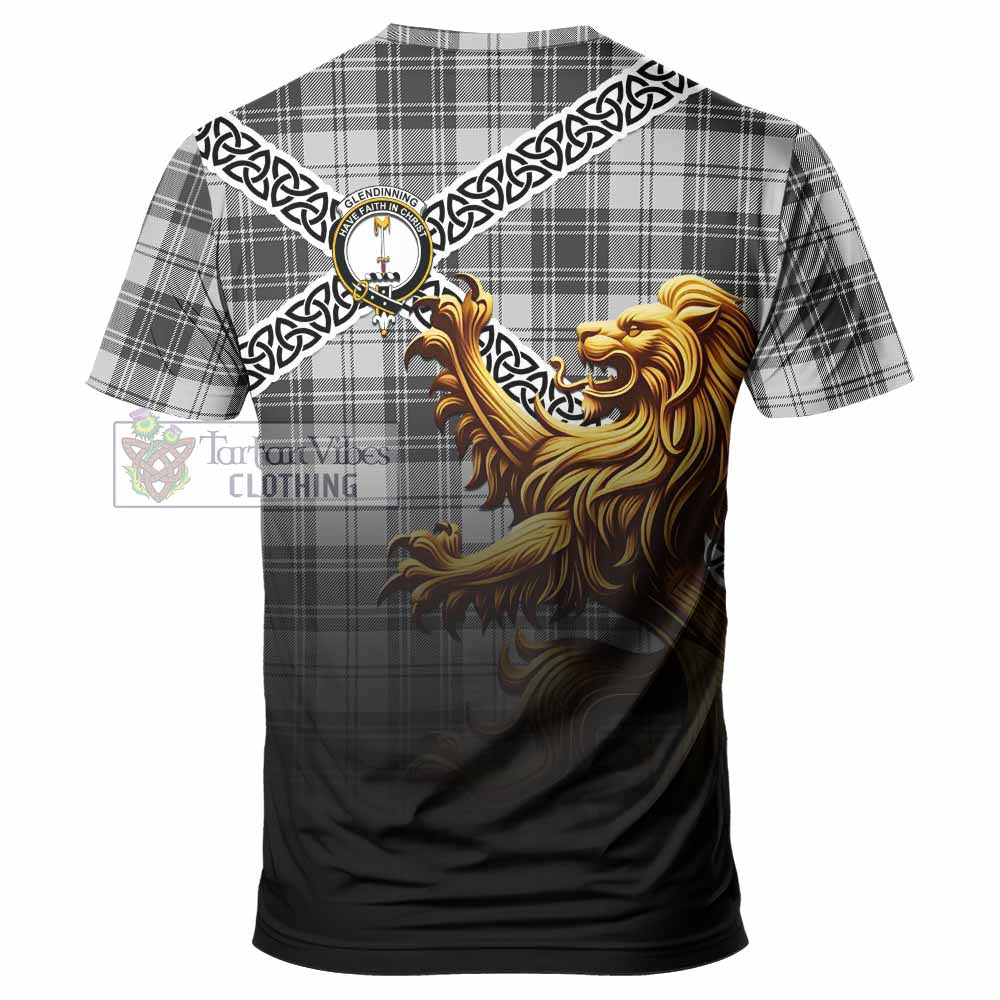 Glendinning Crest Tartan T-Shirt with Golden Lion Emblem Celtic Style - Tartan Vibes Clothing