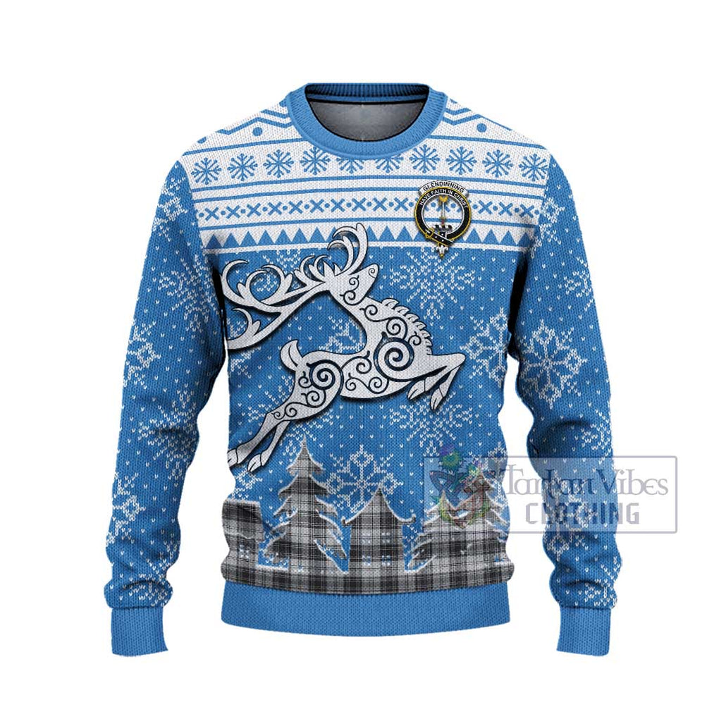 Tartan Vibes Clothing Glendinning Clan Christmas Ugly Sweater with Tartan and Celtic Raindeer Style