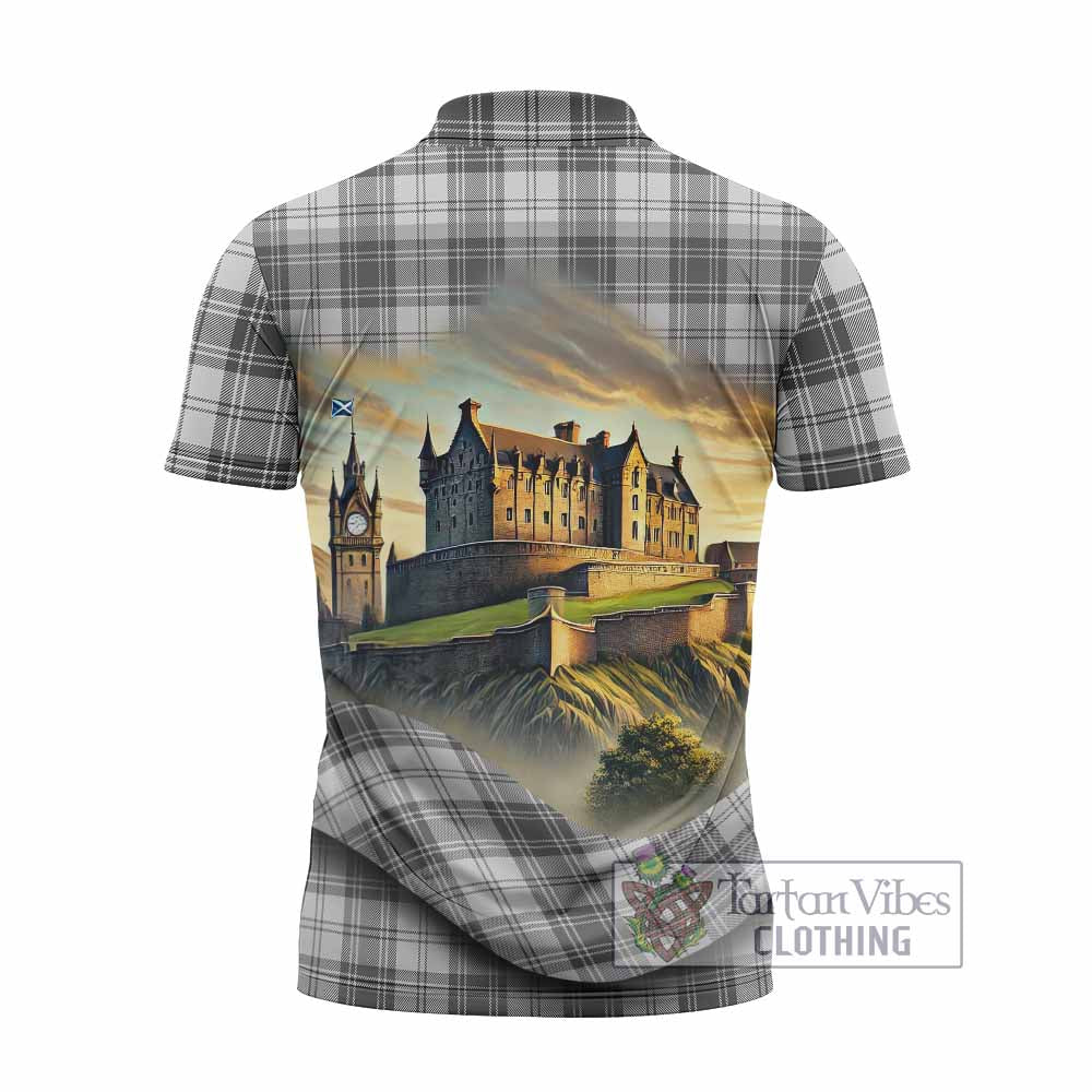 Glendinning Tartan Family Crest Zipper Polo Shirt with Scottish Ancient Castle Style - Tartan Vibes Clothing