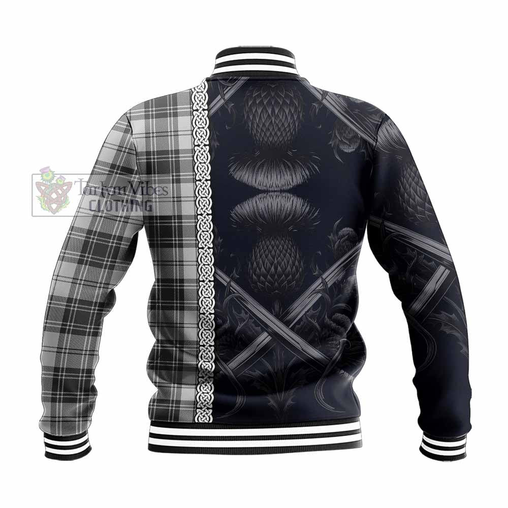 Glendinning Tartan Baseball Jacket with Family Crest Cross Sword Thistle Celtic Vibes - Tartan Vibes Clothing