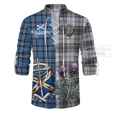 Glendinning Tartan Ghillie Kilt Shirt Happy St. Andrew's Day Half Tartan Style - Tartan Vibes Clothing