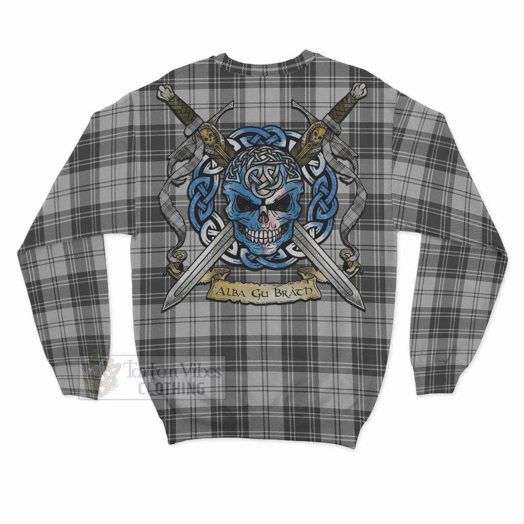 Glendinning Tartan Sweatshirt with Family Crest Celtic Skull Style - Tartan Vibes Clothing
