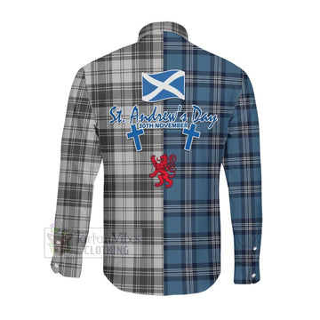 Glendinning Tartan Long Sleeve Button Shirt Happy St. Andrew's Day Half Tartan Style Men's Shirt - Tartan Vibes Clothing