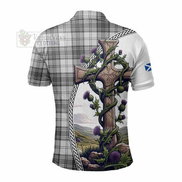 Glendinning Tartan Polo Shirt with Family Crest and St. Andrew's Cross Accented by Thistle Vines - Tartan Vibes Clothing