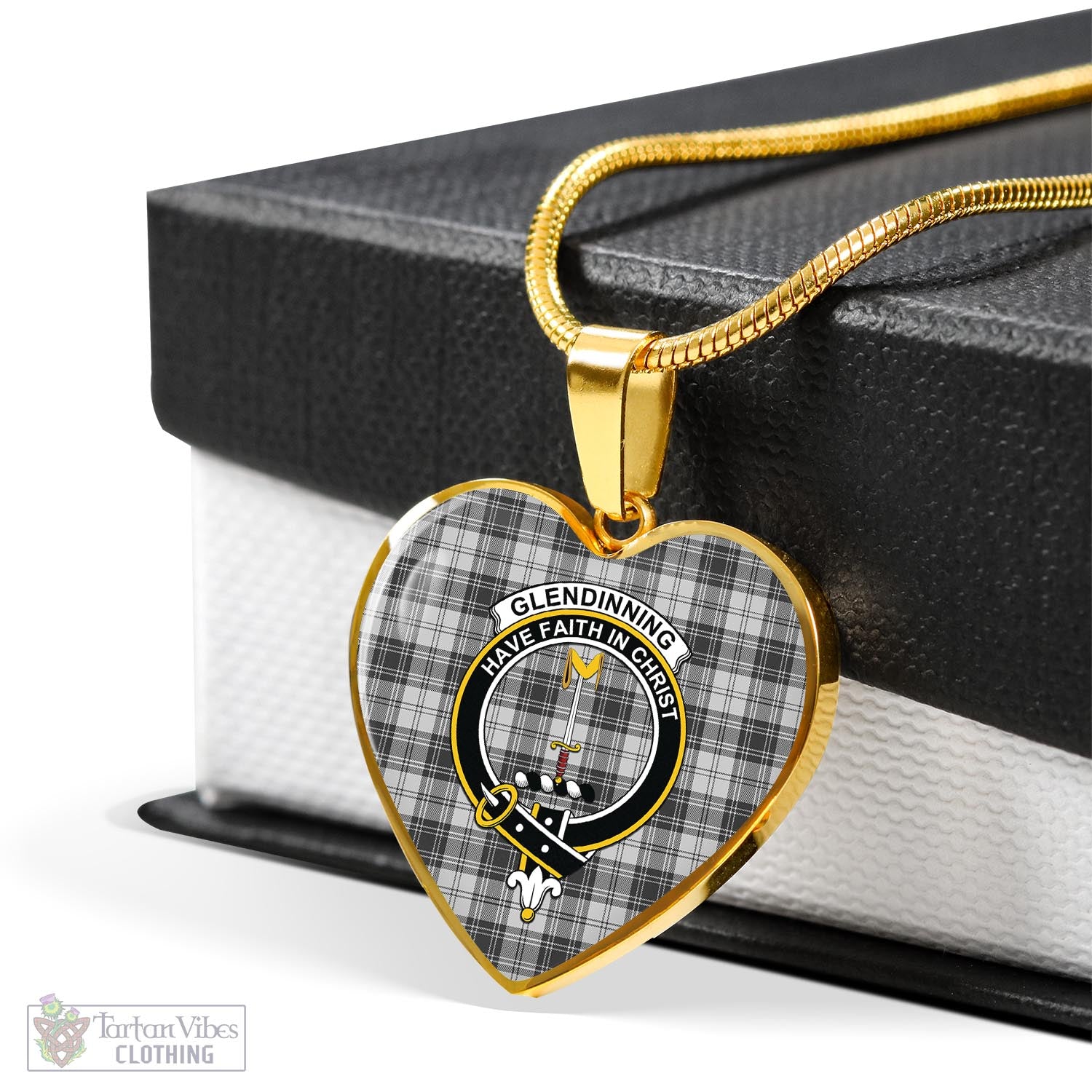 Glendinning Tartan Heart Necklace with Family Crest - Tartan Vibes Clothing