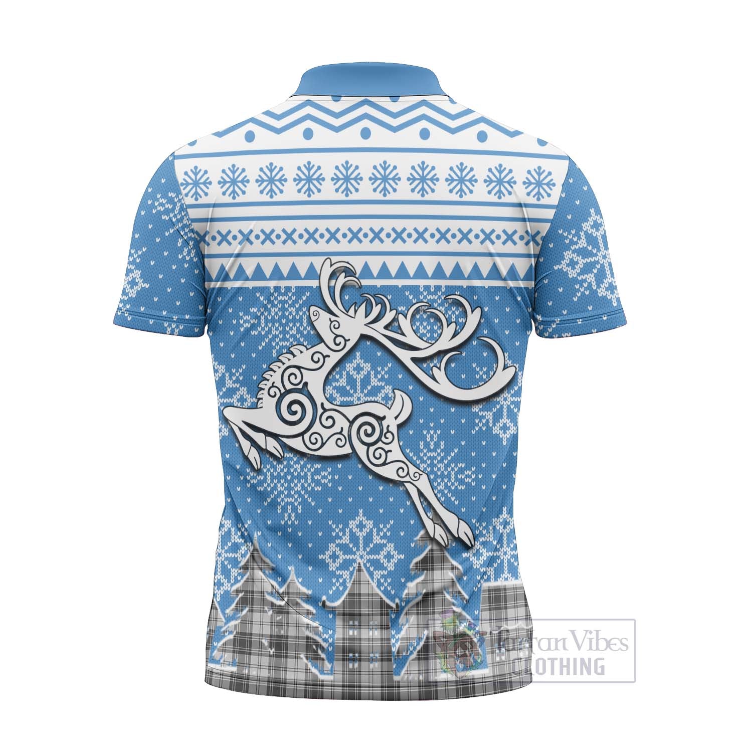 Glendinning Clan Christmas Zipper Polo Shirt Celtic Reindeer Style - Tartan Vibes Clothing