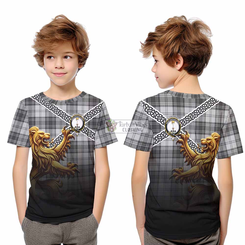 Glendinning Crest Tartan Kid T-Shirt with Golden Lion Emblem Celtic Style - Tartan Vibes Clothing