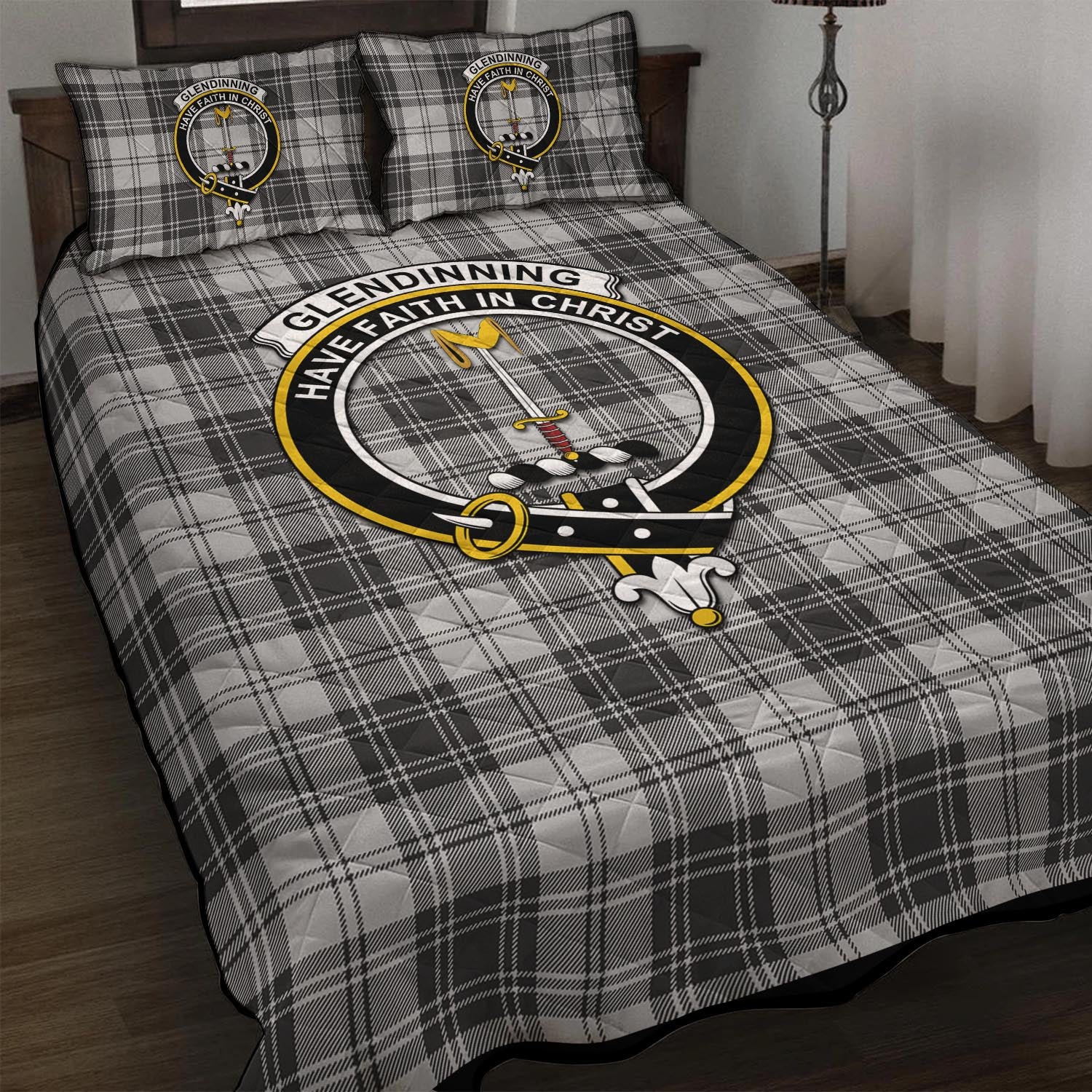 Glendinning Tartan Quilt Bed Set with Family Crest - Tartan Vibes Clothing