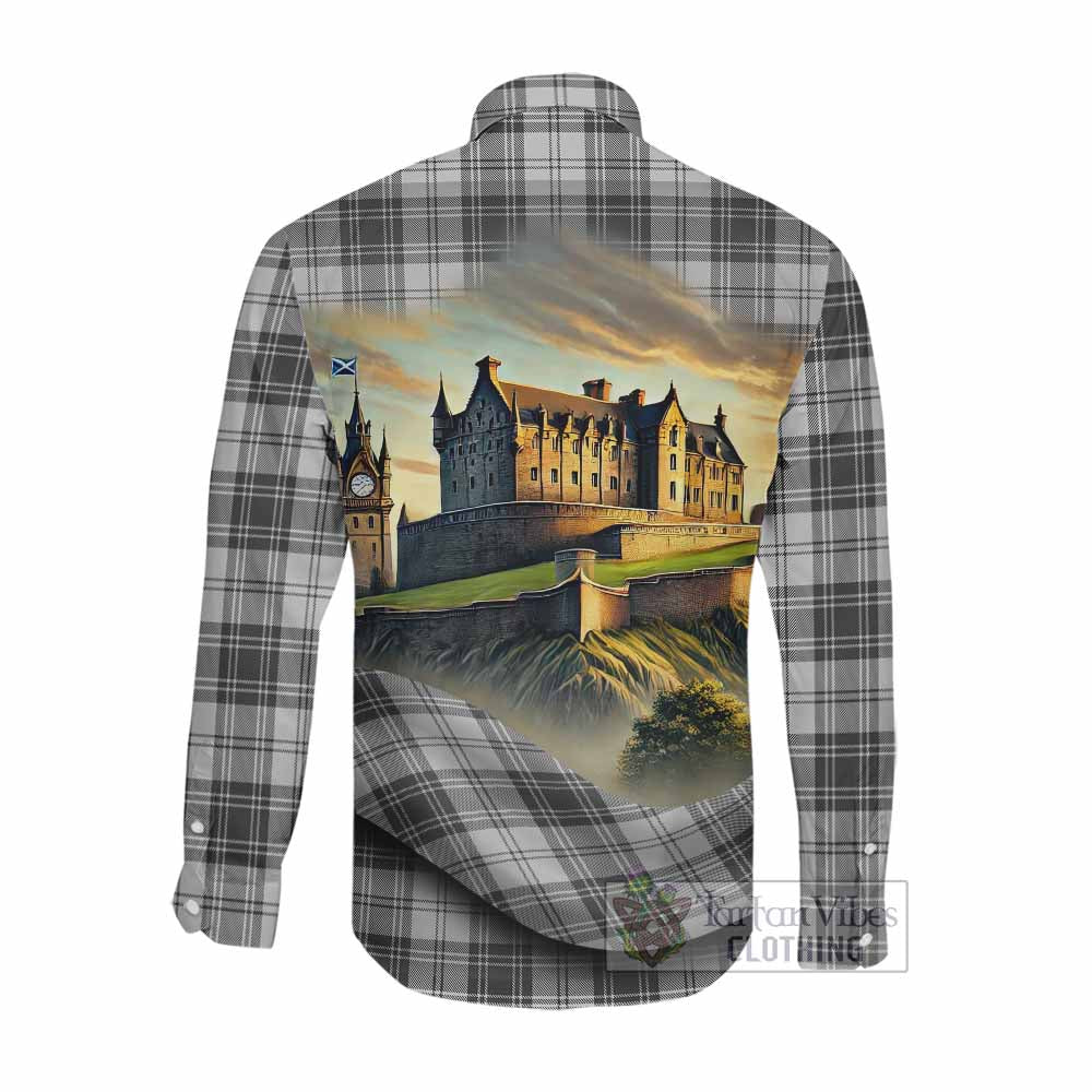 Tartan Vibes Clothing Glendinning Tartan Family Crest Long Sleeve Button Shirt with Scottish Ancient Castle Style