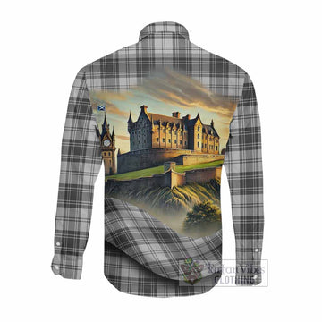 Tartan Vibes Clothing Glendinning Tartan Family Crest Long Sleeve Button Shirt with Scottish Ancient Castle Style