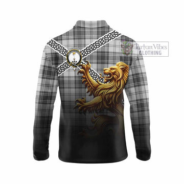 Glendinning Crest Tartan Long Sleeve Polo Shirt with Golden Lion Emblem Celtic Style - Tartan Vibes Clothing