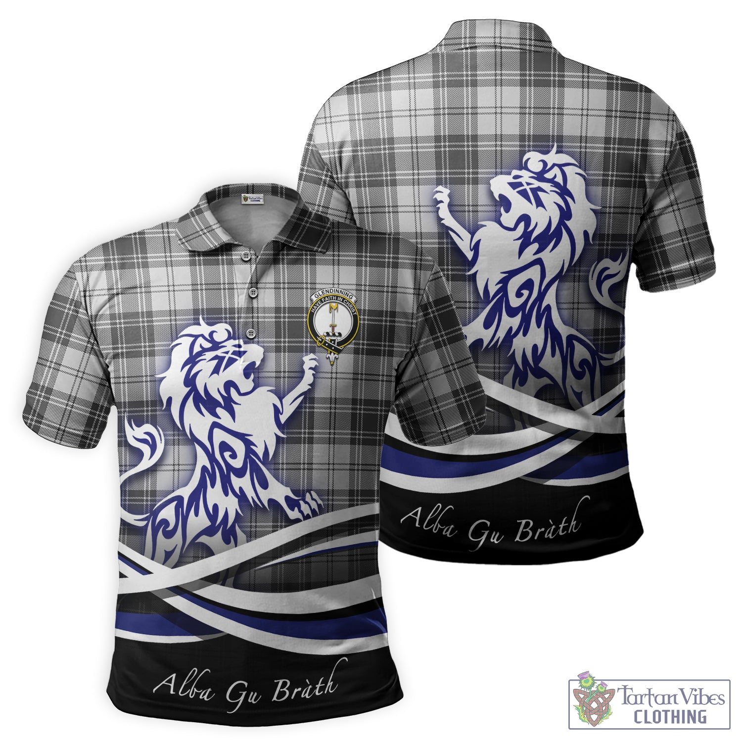 Glendinning Tartan Polo Shirt with Alba Gu Brath Regal Lion Emblem - Tartan Vibes Clothing