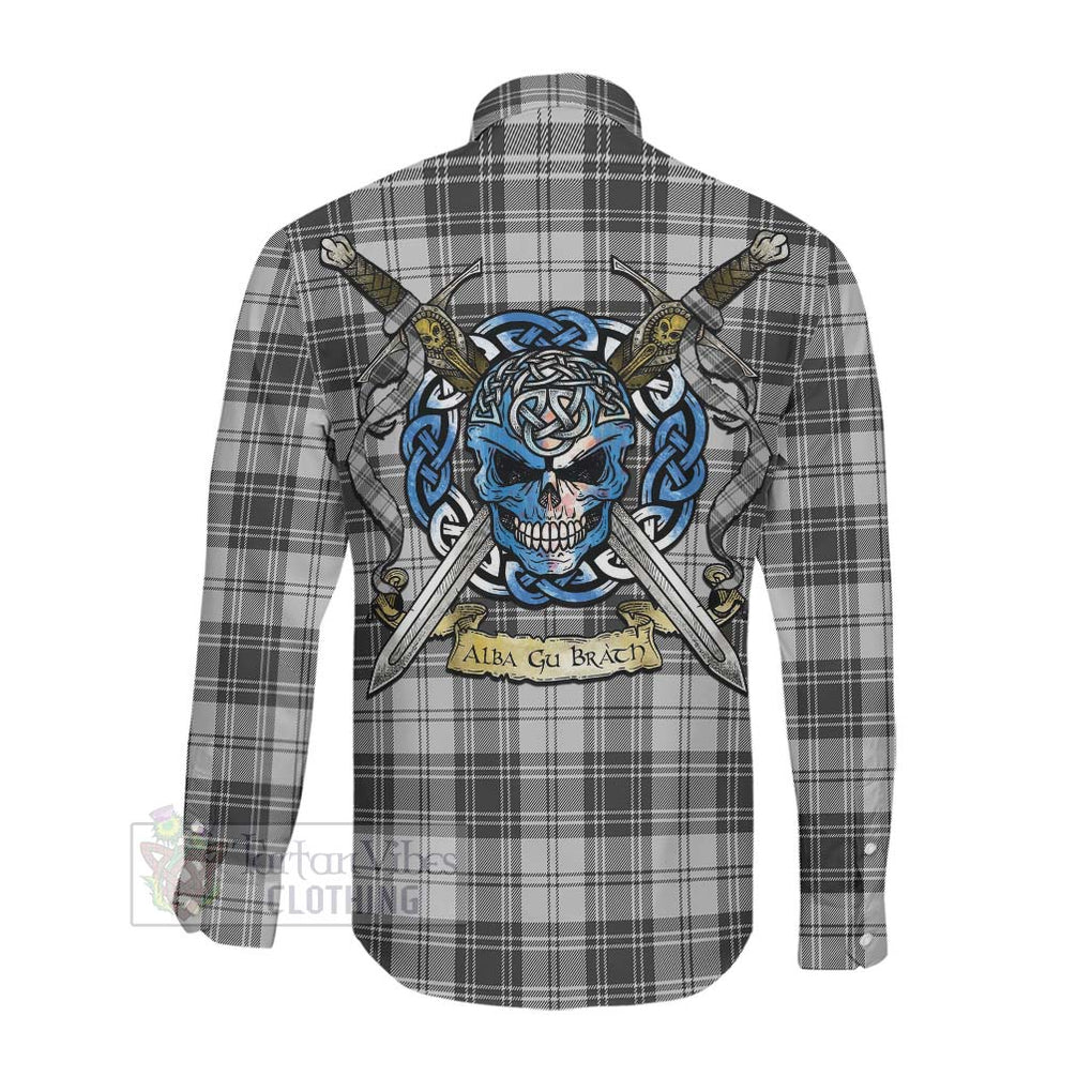 Glendinning Tartan Long Sleeve Button Shirt with Family Crest Celtic Skull Style Men's Shirt - Tartan Vibes Clothing