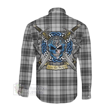 Glendinning Tartan Long Sleeve Button Shirt with Family Crest Celtic Skull Style Men's Shirt - Tartan Vibes Clothing