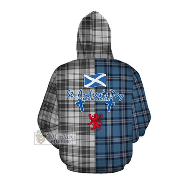 Glendinning Tartan Cotton Hoodie Happy St. Andrew's Day Half Tartan Style Pullover Hoodie - Tartan Vibes Clothing