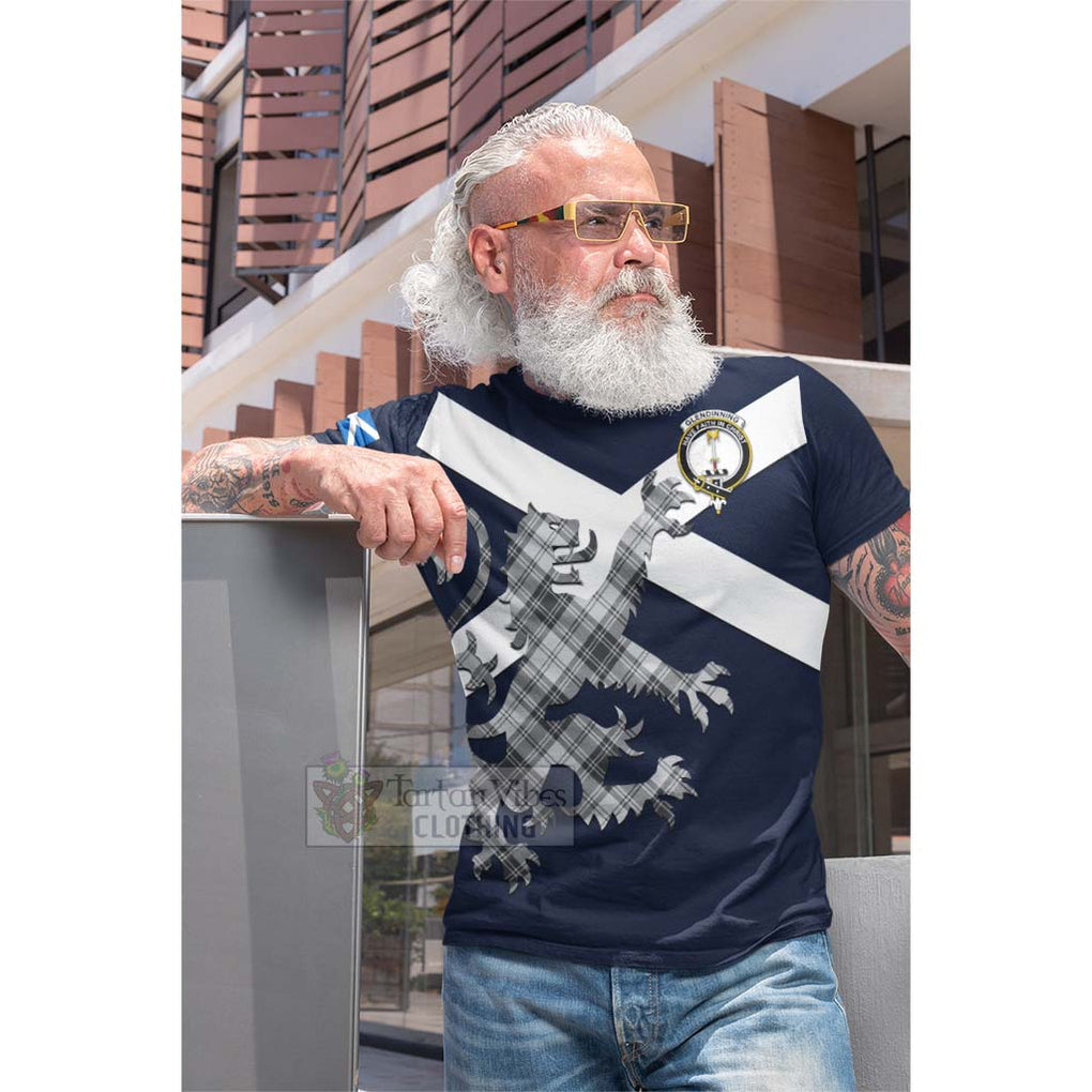 Tartan Vibes Clothing Glendinning Tartan Lion Rampant Cotton T-shirt – Proudly Display Your Heritage with Alba Gu Brath and Clan Name