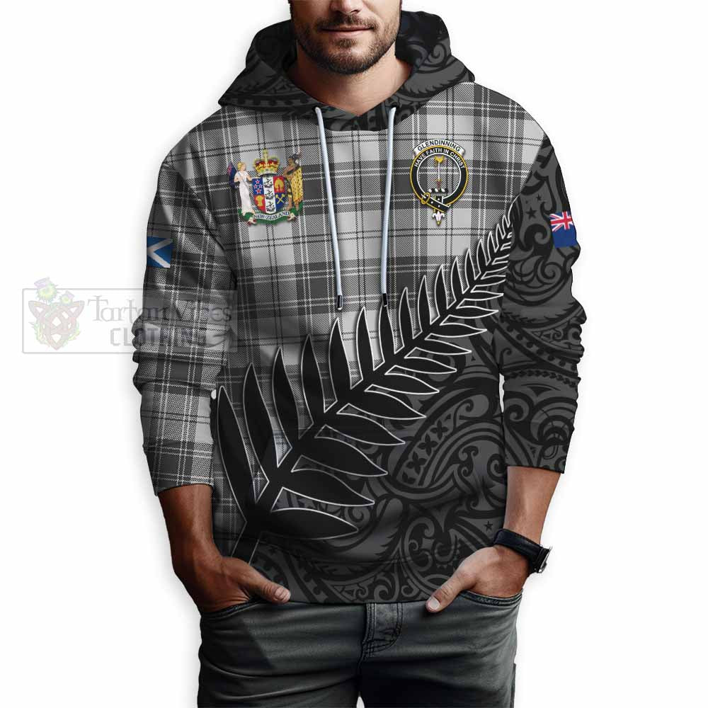 Tartan Vibes Clothing Glendinning Crest Tartan Hoodie with New Zealand Silver Fern Half Style