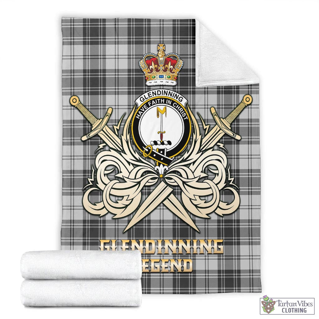 Glendinning Tartan Blanket with Clan Crest and the Golden Sword of Courageous Legacy - Tartan Vibes Clothing