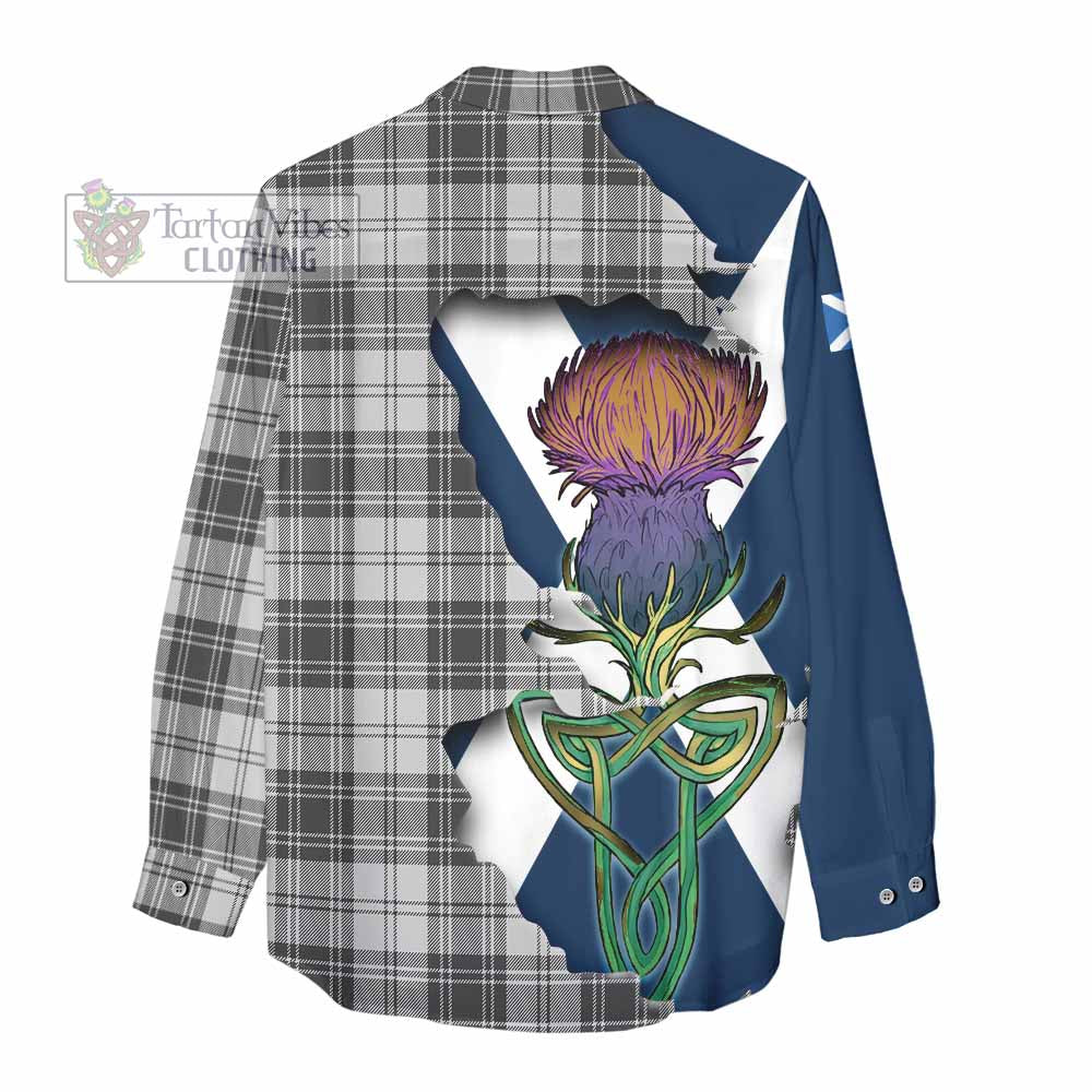 Tartan Vibes Clothing Glendinning Tartan Family Crest Women's Casual Shirt Scottish Thistle Celtic Inspired