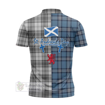 Glendinning Tartan Zipper Polo Shirt Happy St. Andrew's Day Half Tartan Style - Tartan Vibes Clothing