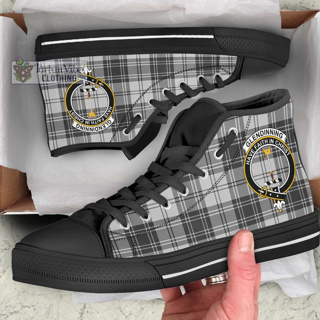 Glendinning Tartan High Top Shoes with Family Crest - Tartan Vibes Clothing