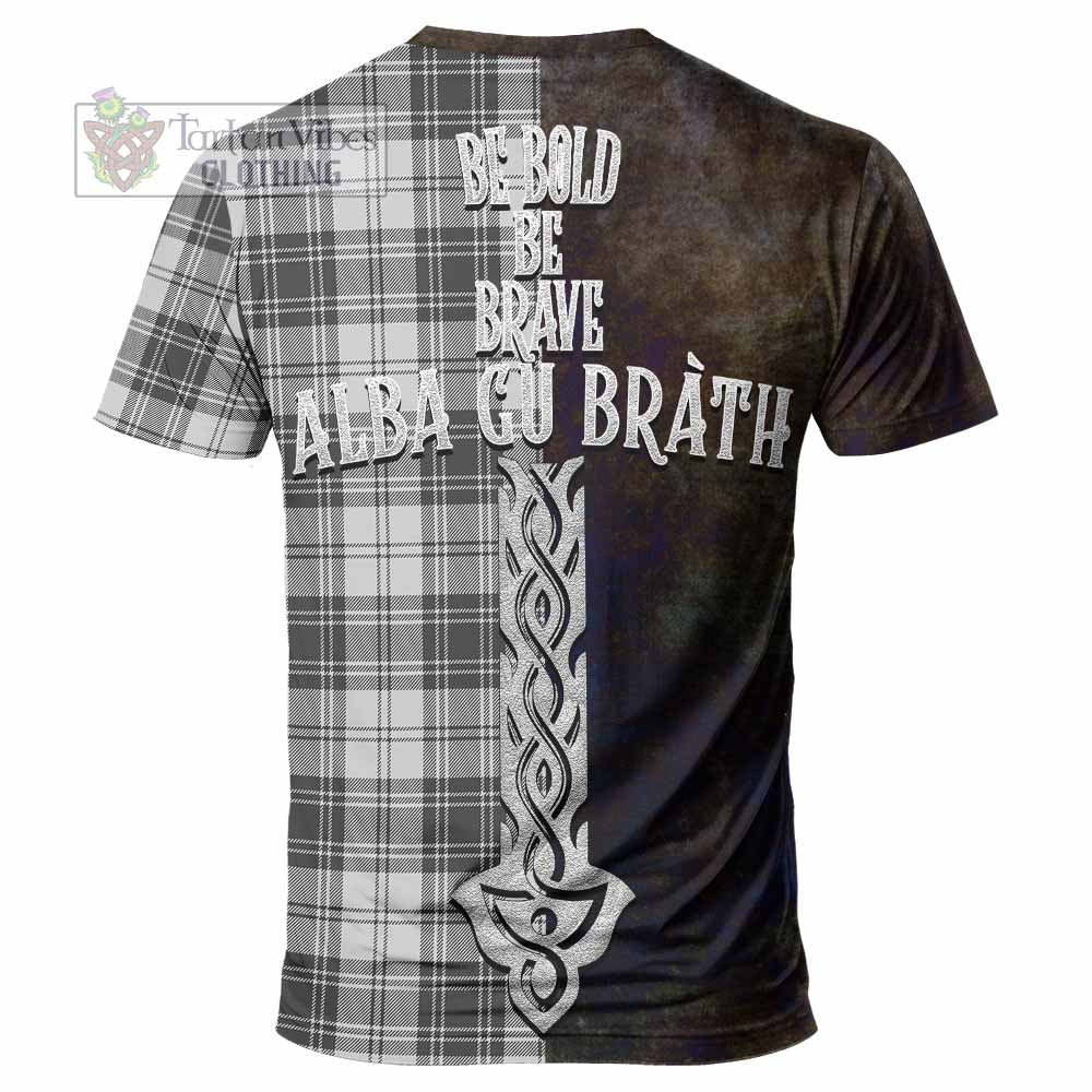 Tartan Vibes Clothing Glendinning Tartan Family Crest T-Shirt Alba Gu Brath Be Brave Lion Ancient Style