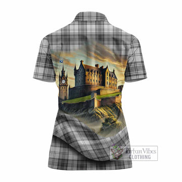 Glendinning Tartan Family Crest Women's Polo Shirt with Scottish Ancient Castle Style - Tartan Vibes Clothing