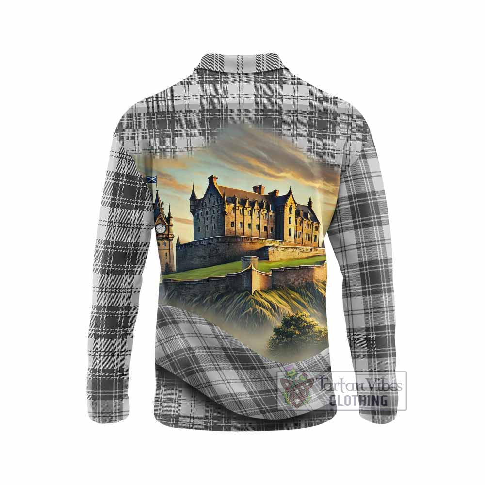 Glendinning Tartan Family Crest Long Sleeve Polo Shirt with Scottish Ancient Castle Style - Tartan Vibes Clothing