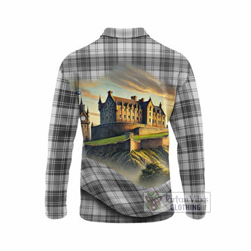 Glendinning Tartan Family Crest Long Sleeve Polo Shirt with Scottish Ancient Castle Style - Tartan Vibes Clothing