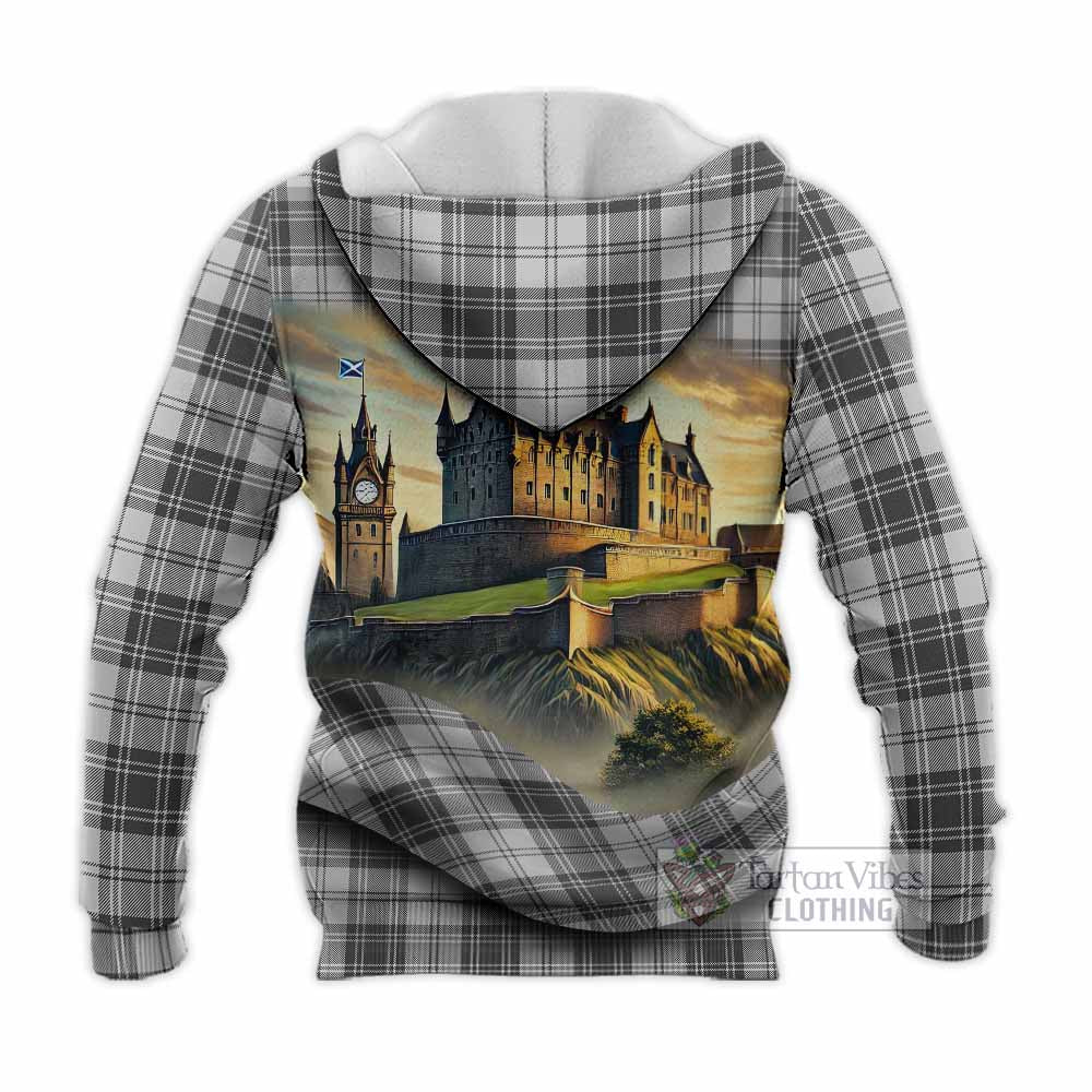 Glendinning Tartan Family Crest Knitted Hoodie with Scottish Ancient Castle Style - Tartan Vibes Clothing